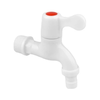 ก๊อกน้ำพลาสติก PVC 1/2" 4 หุน ด้ามโยก สีขาว เนื้อหนาPVC-KK