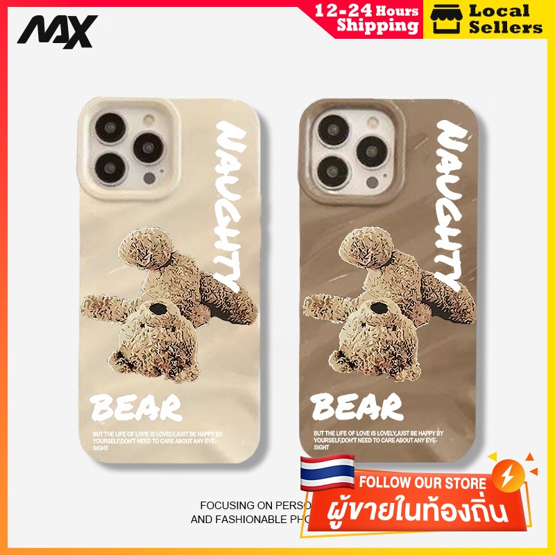 ส่งจากไทยเคส iphone 7P 8P 11 13 14 Pro Max กล้องป้องกันมิตรกับสิ่งแวดล้อมกันกระแทกดอก หมีคว่ำ