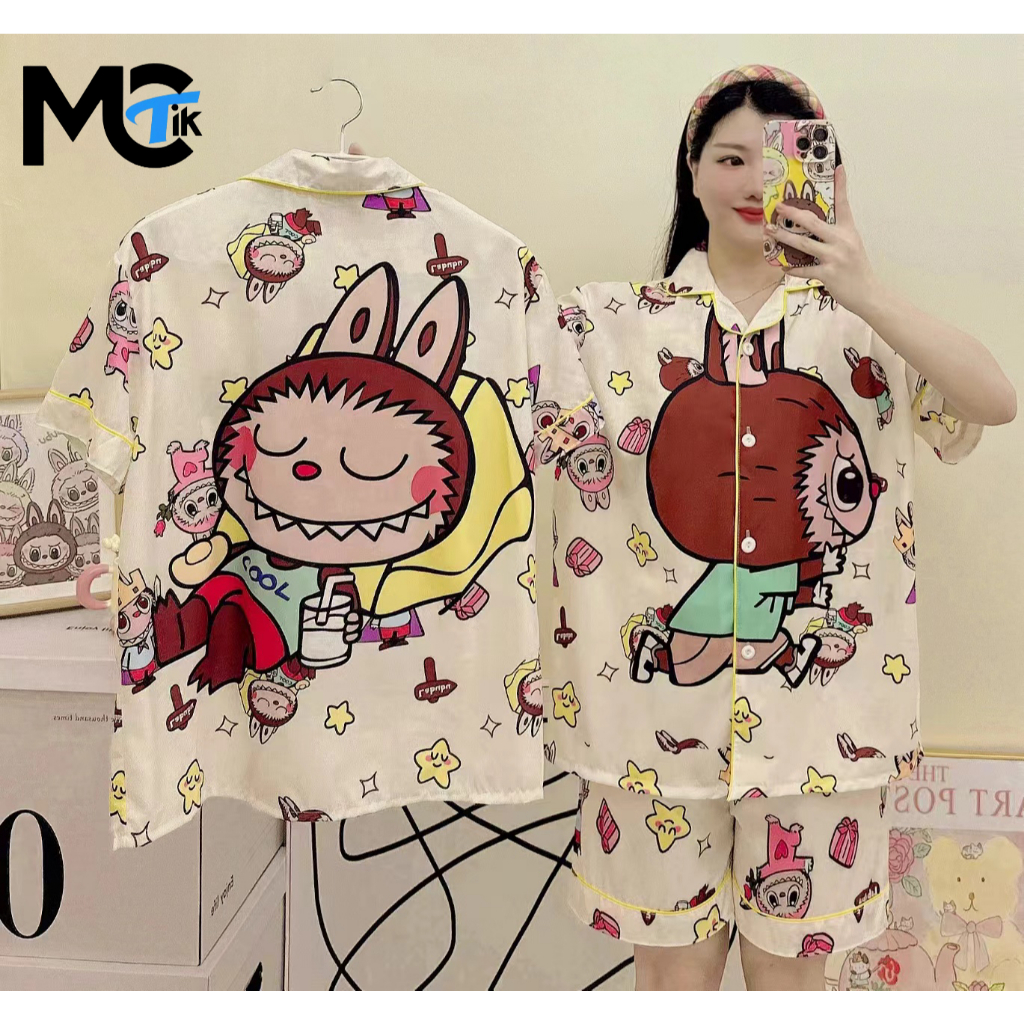 ลาบูบู้ !!มาแรง!!ชุดนอนผ้าไหมอิตาลี่ ลายน่ารักSS11เสื้อแขนสั้น-กางเกงขาสั้น ขนาดXXLและบิ๊กไซส์6XL เกรดพรีเมี่ยม พร้อมส่ง