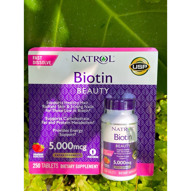 ลดแรงมาก Exp.05/25 Natrol Biotin บำรุงผม ผิว เล็บ ระบบเผาผลาญร่างกาย ชนิดเม็ดอม 5,000mcg