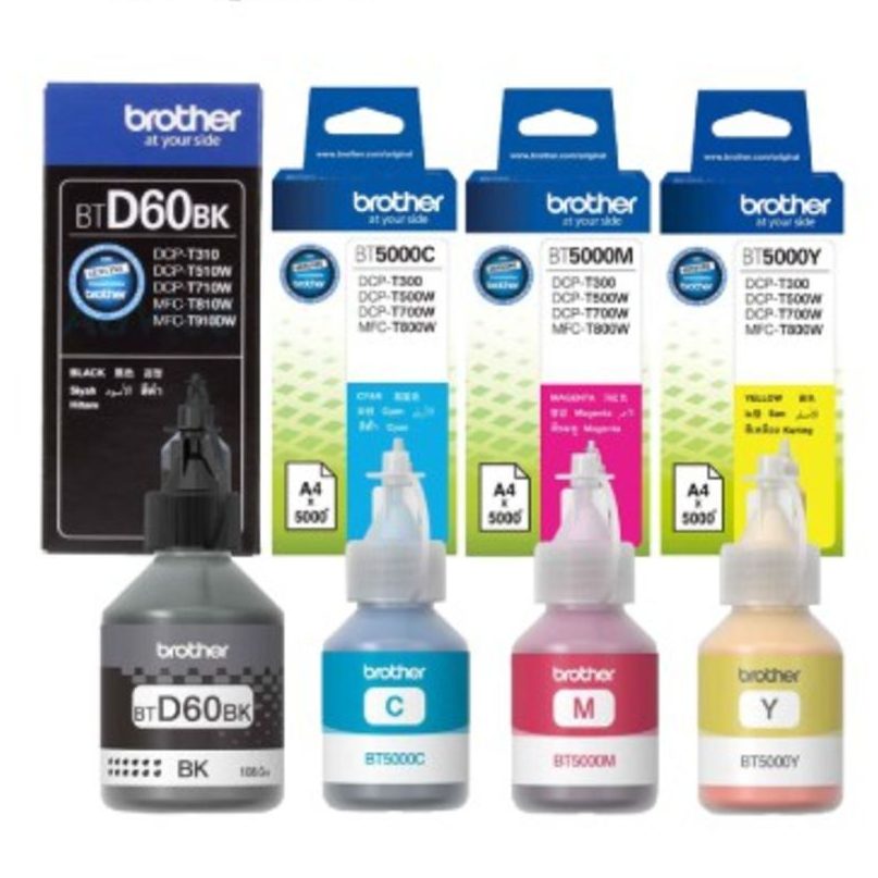 ฺBrother หมึกเติมแท้ 4 สี BK C M Y สำหรับปริ้นเตอร์  Brother : DCP-T310 / DCP-T510W / DCP-T710W / MF