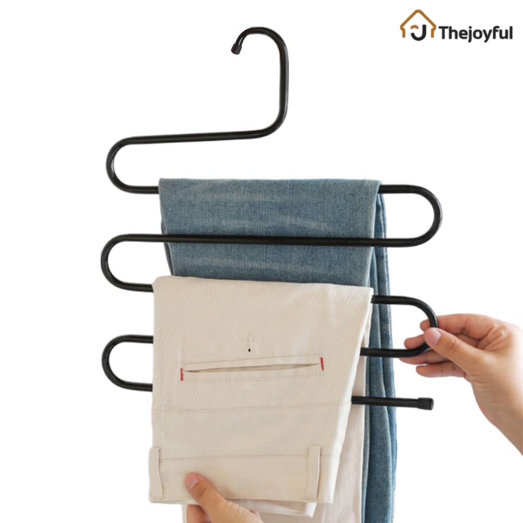 ไม้แขวนกางเกงสแตนเลส ไม้แขวนรูปตัวS แบบประหยัดพื้นที่ pants rack 2สี Thejoyful