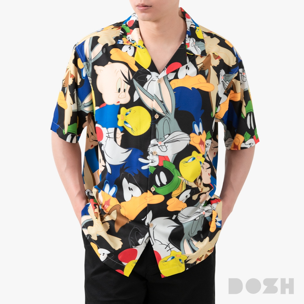 DOSH MEN'S HAWAII LOONEY TUNES เสื้อเชิ้ตฮาวาย DLTMS5000-BL