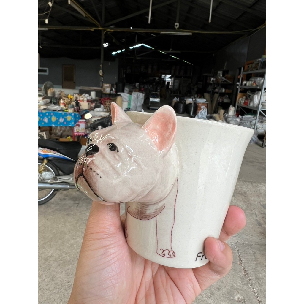 แก้วมัค สูง 9.5 11 ออนซ์ เฟรนช์ บูลด็อก (French Bulldog) เซรามิครูปสัตว์ แก้วกาแฟ ออกใบกำกับภาษีได้