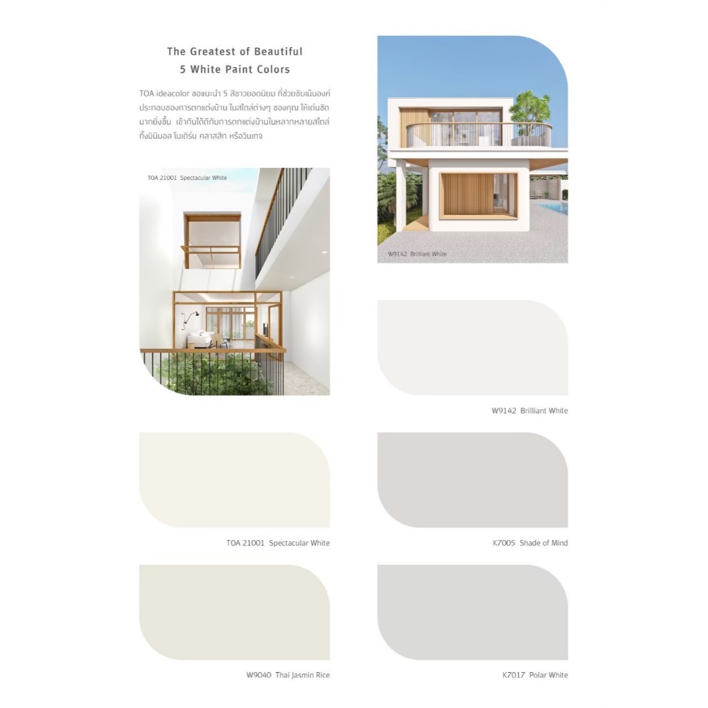 TOA  เฉดสีขาว สีน้ำอะคริลิคแท้  ขนาดทดลอง ขนาด 1/4 แกลอน (0.946 ลิตร) เนื้อสี (กึ่งเงา/เนียน/ด้านนอก/ด้านใน)
