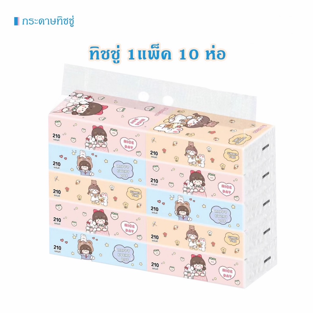 สินค้าราถูก ยกแพ็ค10ห่อพร้อมส่ง ทิชชู่ กระดาษทิชชู่  หนา3ชั้น 1ห่อมี210แผ่น ห่อใหญ่ไร้ฝุ่น กระดาษเช็ดหน้าไม่เป็นขุย