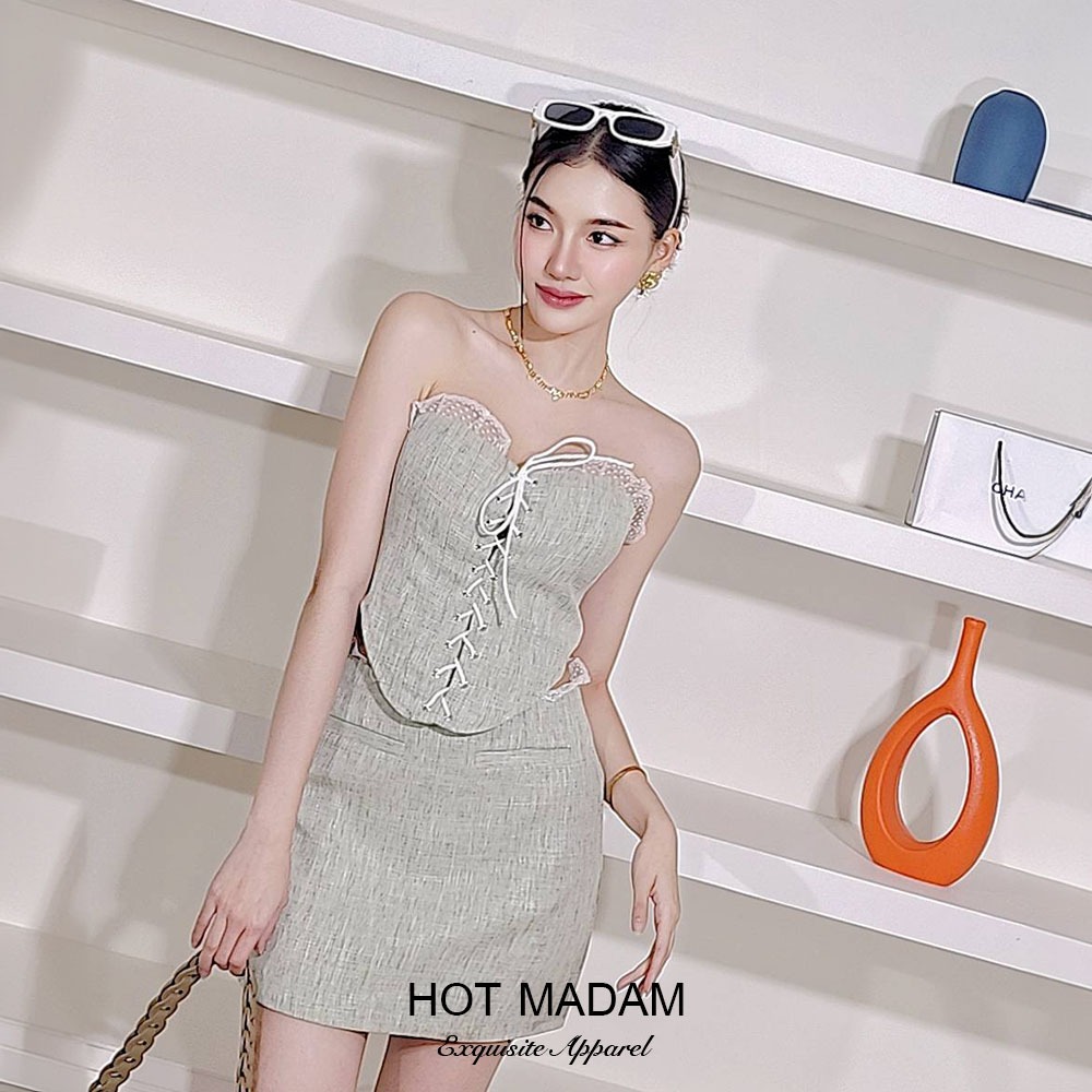 ลดเหลือ 305.- | ชุดเซ็ทกระโปรง เกาะอก | New Lawi Sweet Set | ป้าย Cotton Candy | Hot Madam Style