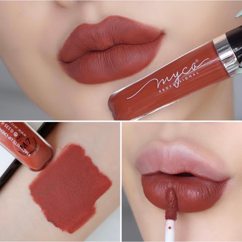 MYCA MATTE เบอร์ M7 ไมก้า ลิปครีมเนื้อแมท ( 1 ชิ้น ) สีส้มอิฐอมแดง ติดแน่นทนตลอดวัน กันน้ำเกลี่ยง่าย