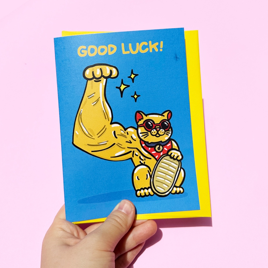การ์ดให้กำลังใจ Good Luck Cat การ์ดอวยพร ขอให้โชคดี ลายแมวกวัก นำโชค | funny cat good luck card, lucky manekinekko cat