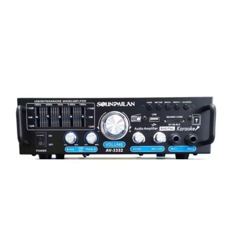 soundmilan  AV-3332 แอมป์ขยาย AC/DC  ใช้ไฟบ้าน และ ไฟรถ 12 V  มีบลูทูธ  USB