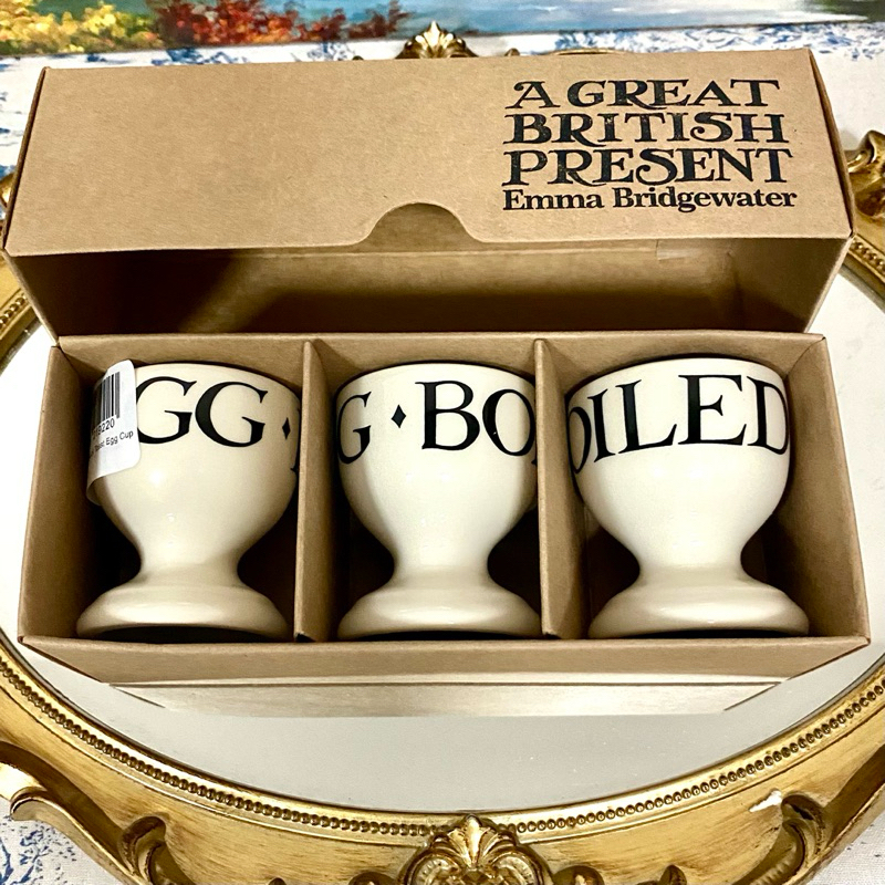 Emma Bridgewater Black Toast Set of 3 Egg Cups Boxed