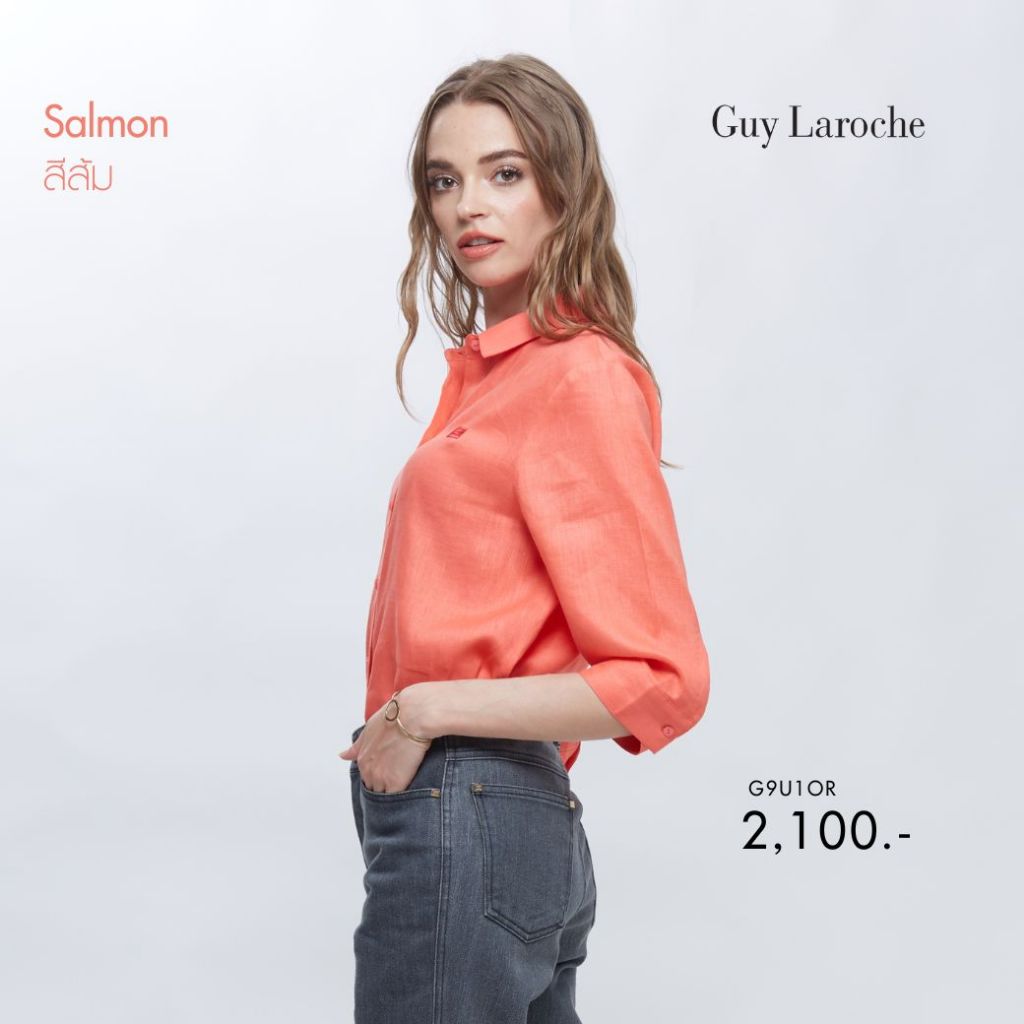 Guy Laroche เสื้อเชิ้ตผู้หญิง Light linen  แขนสามส่วน สีส้ม G9U1OR