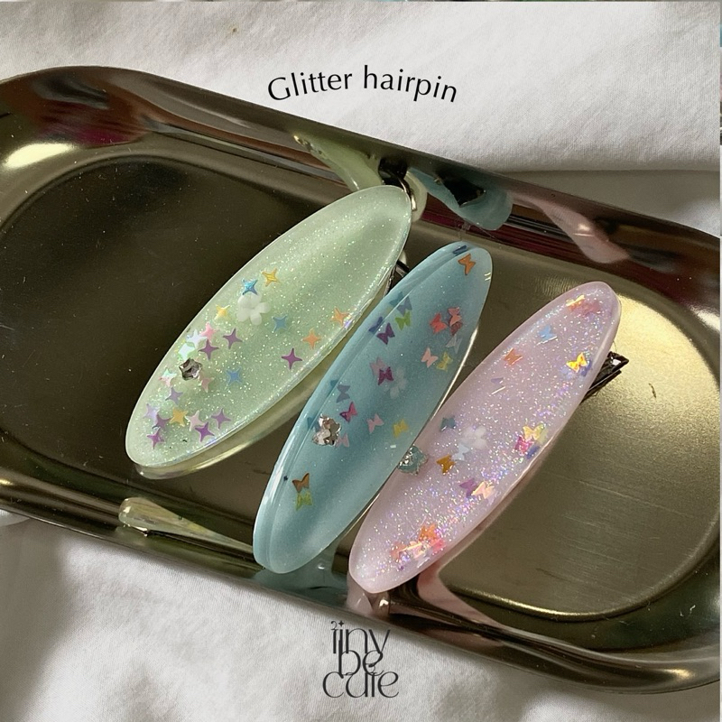 Tinybecute • Glitter hairpin พร้อมส่งครบทุกสี พร้อมแบบใหม่ กิ๊บติดผมกลิตเตอร์ *ติดชื่อฟรีแจ้งในแชท*