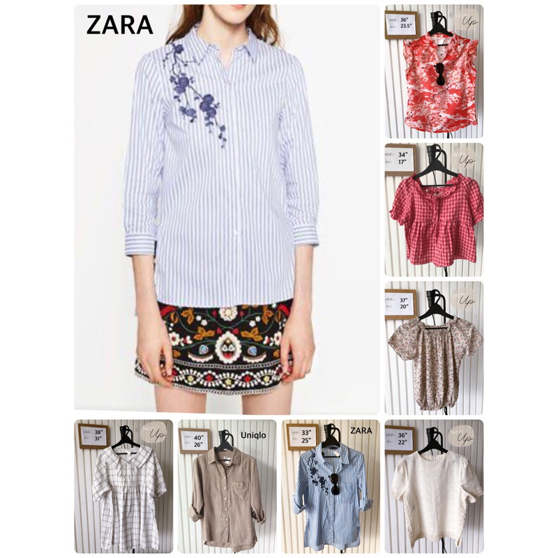 เสื้อริ้วฟ้า งานแต่งปัก แบรนด์ ZARA แท้ สวยๆ