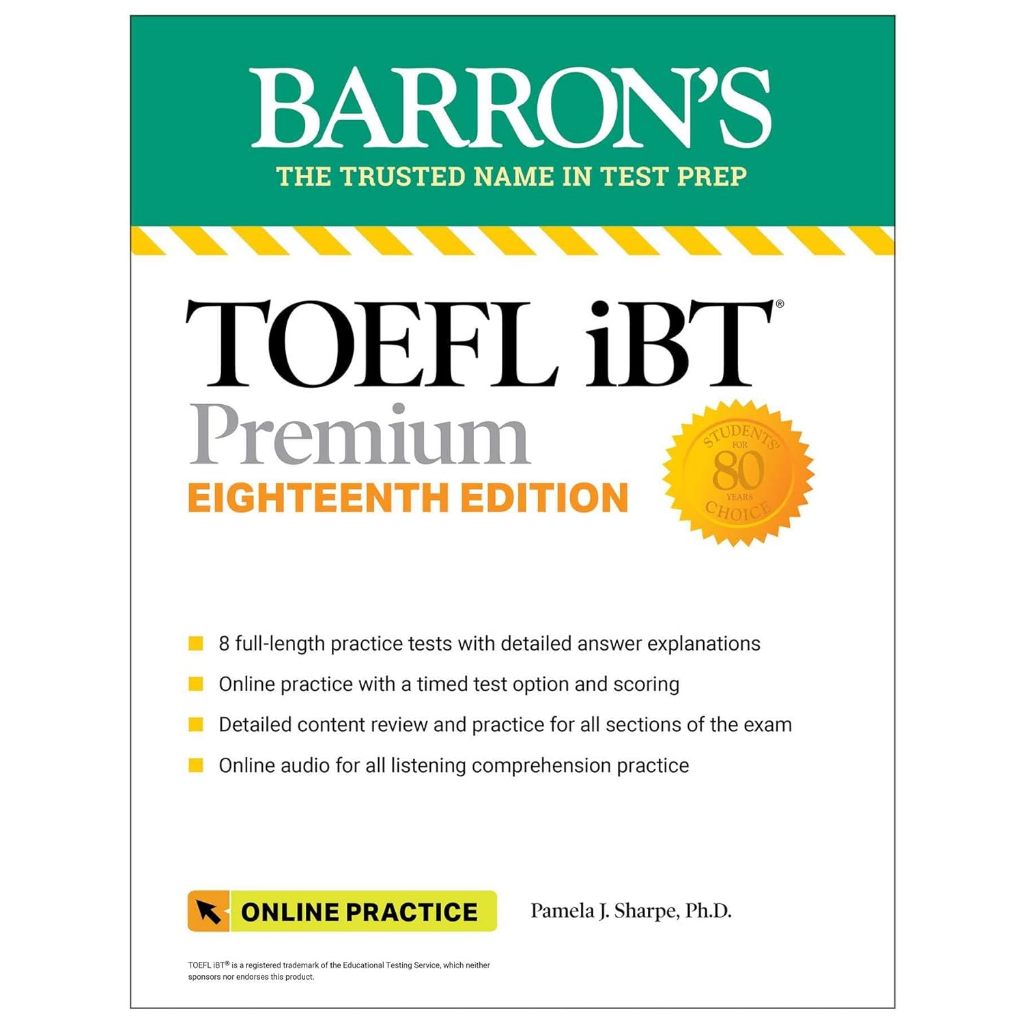 DKTODAY หนังสือ BARRON'S TOEFL iBT PREMIUM + 8 ONLINE PRACTICE TESTS+ONLINE AUDIO (18 ED)