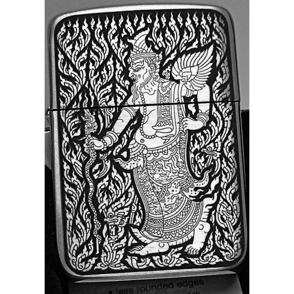 Zippo Replica Brass 1941ของแท้ สีเงินด้าน ยิงเลเซอร์ ลายพระฤาษีเดินดง 5 ด้าน