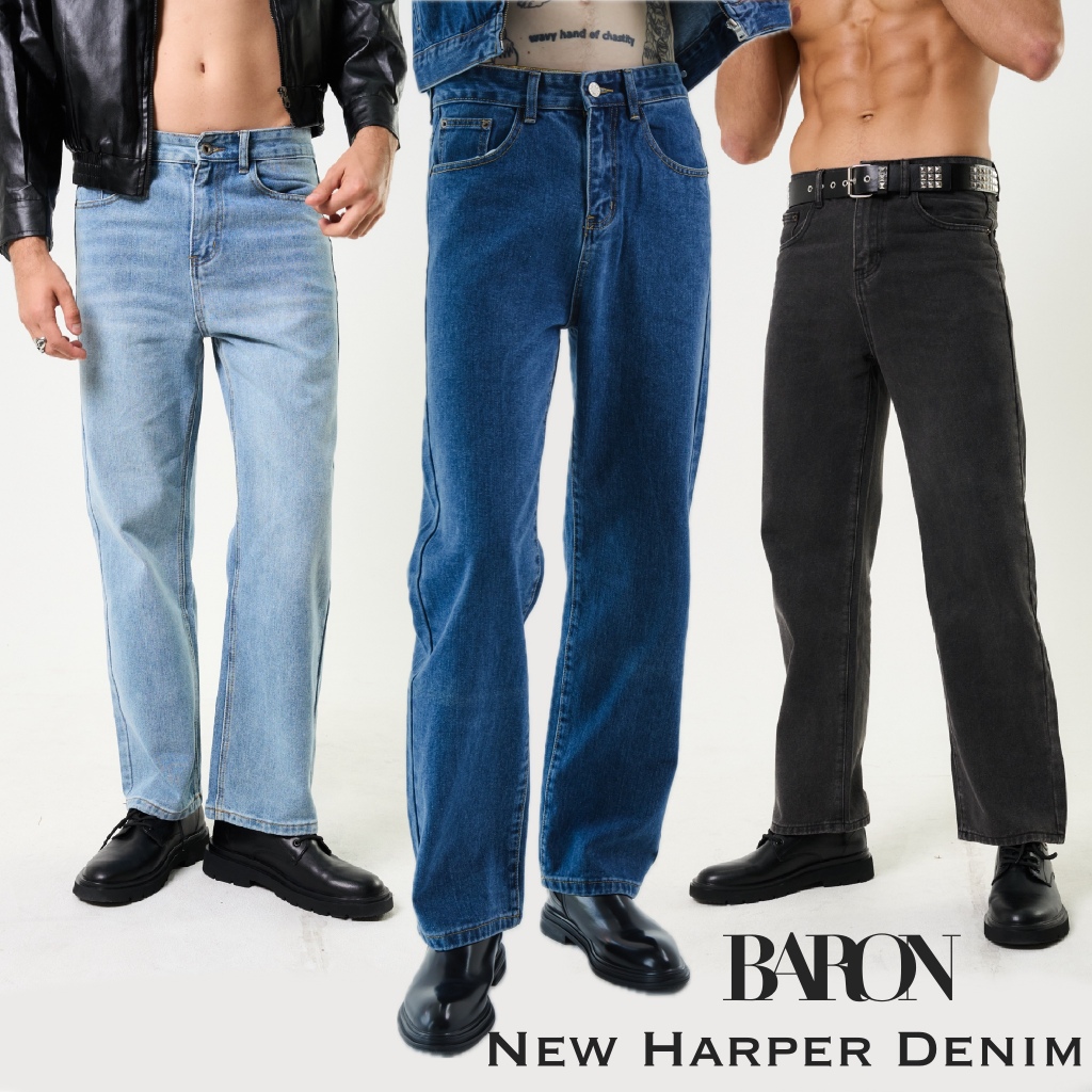 [สินค้าขายดี] BARON Harper Denim กางเกงยีนส์เอวสูงขากระบอกตรง