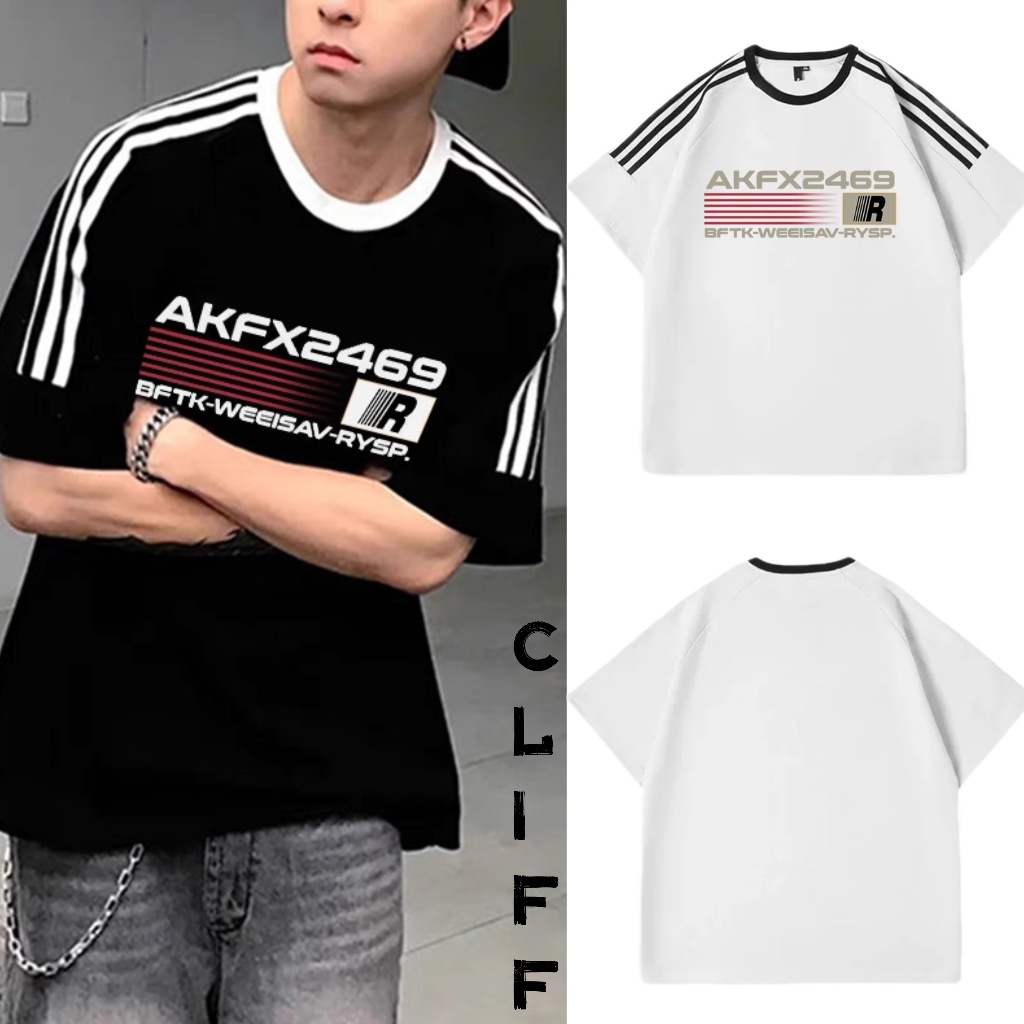 CLIFF เสื้อยืดผู้ชาย สไตล์อเมริกันวินเทจ คอกลมแขนสั้น เสื้อแขนยาว ชุดคู่รัก