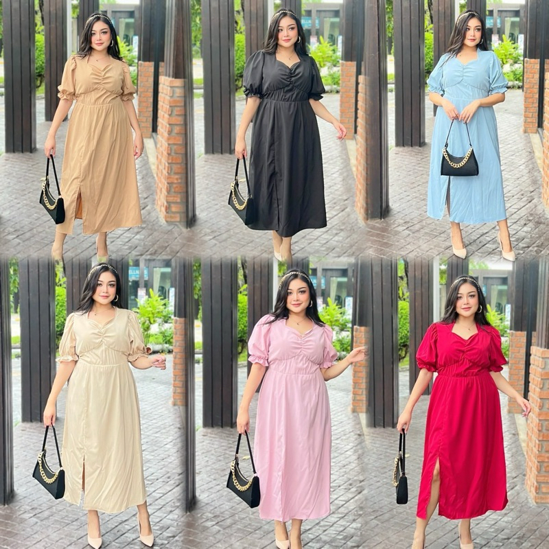 เดรสผ้าครัช (italian silk) มีสายผูกเอว(ด้างหลังดึงยางสมอค) รอบอก 40-50 นิ้ว
