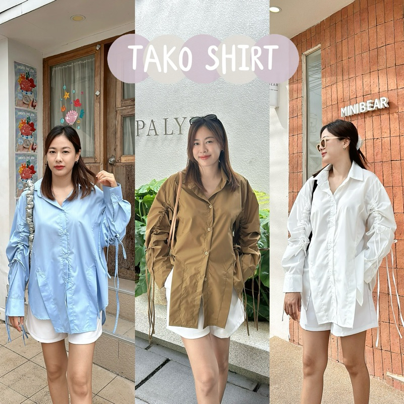 🐙𝗧𝗔𝗞𝗢 𝗦𝗛𝗜𝗥𝗧 เสื้อเชิ้ตผู้หญิงทรงโอเวอร์ไซส์ detailผ่าด้านหน้าและปรับรูดแขนเสื้อได้หน้าหลัง📍โค้ด FEELSAUG ลด 60.-