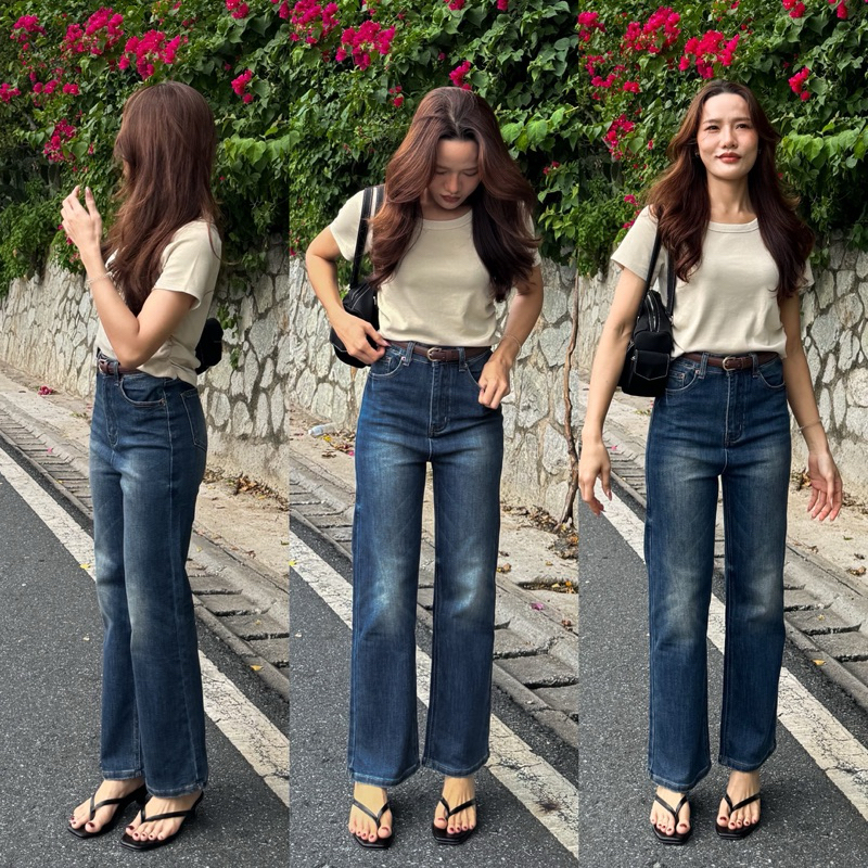[เก็บโค้ดหน้าร้าน 30% เหลือ 489฿] กางเกงยีนส์ BAVE 3770 เอวสูง ทรงกระบอกตรงขาเต่อ ยีนส์ยืดเนื้อนุ่มใส่สบาย