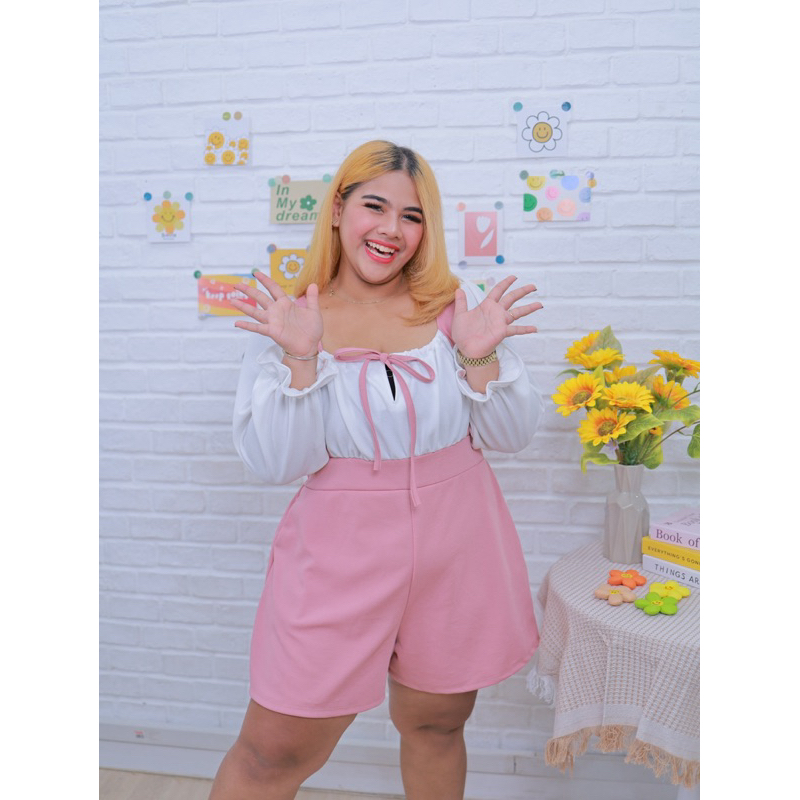 [ส่งฟรี ] จ03 จั๊มขาสั้นสาวอวบ สไตล์เกาหลี ไซส์ใหญ่