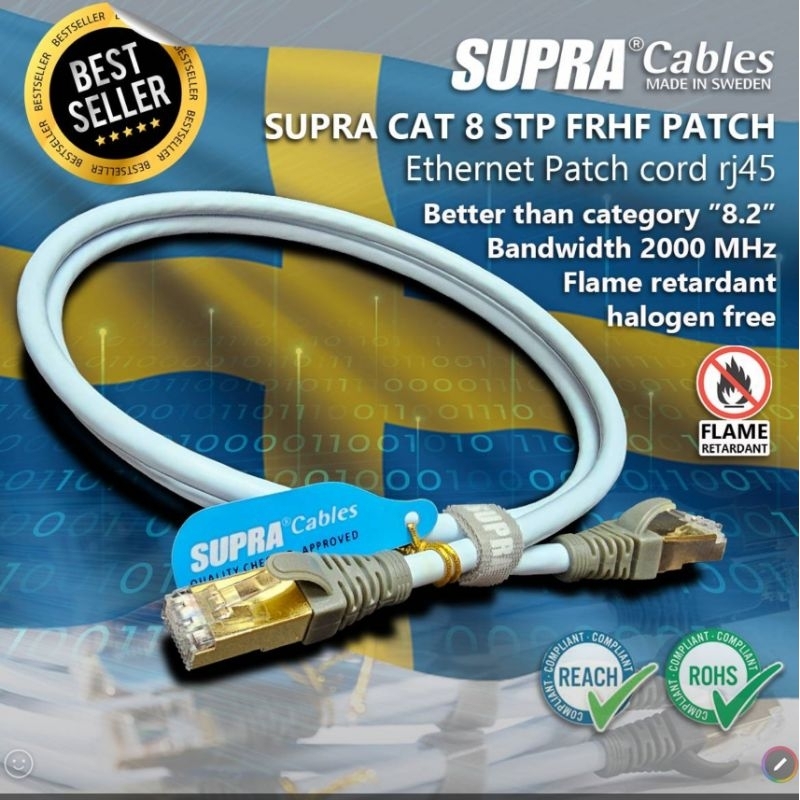 Supra Cat 8 STP Patch FRHF Blue Ethernet Cable w/ RJ45 สายแลน