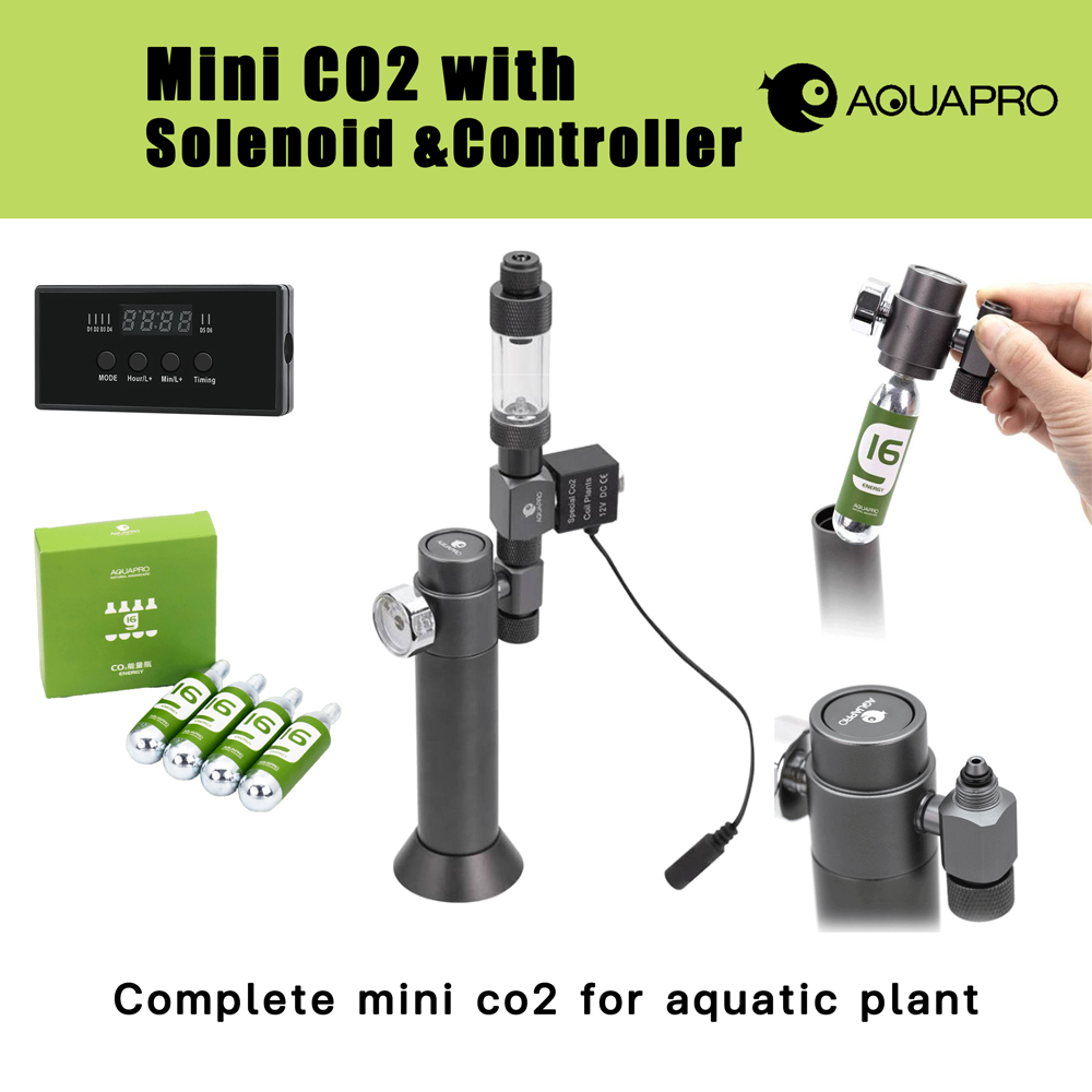 AquaPro MINI CO2 ชุดถังคาร์บอนขนาดเล็กสำหรับตู้ไม้น้ำ เปลี่ยนแคปซูลได้ มีโซลินอยด์