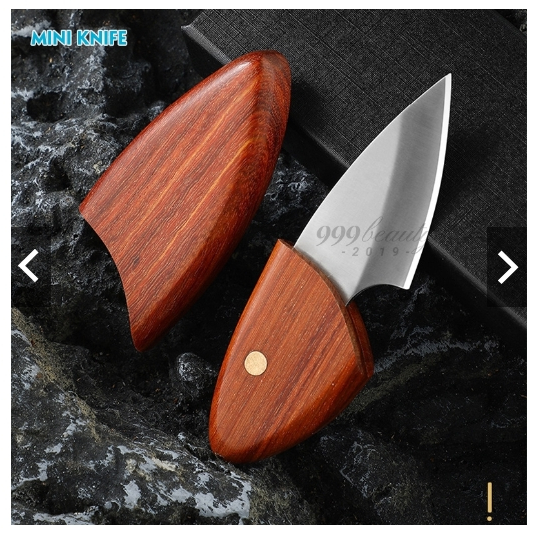 ด้ามจับลายไม้เดินป่ามินิ (ยาว9.4เซน)มีดขนาดเล็ก พร้อมปลอกลายไม้Outdoor Pocket Knife พร้อมส่ง มีดไม้