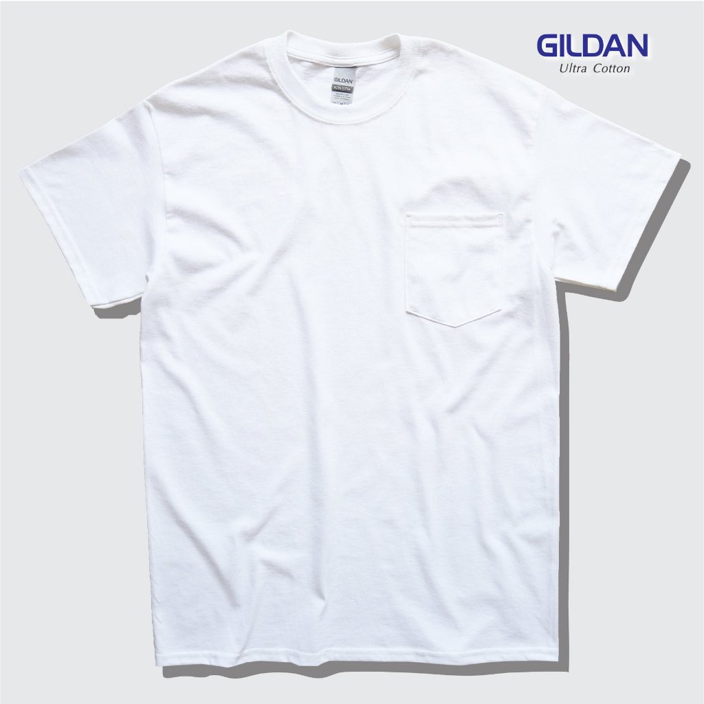 เสื้อยืดกระเป๋าหน้า Gildan Ultra Pocket (สีขาว)