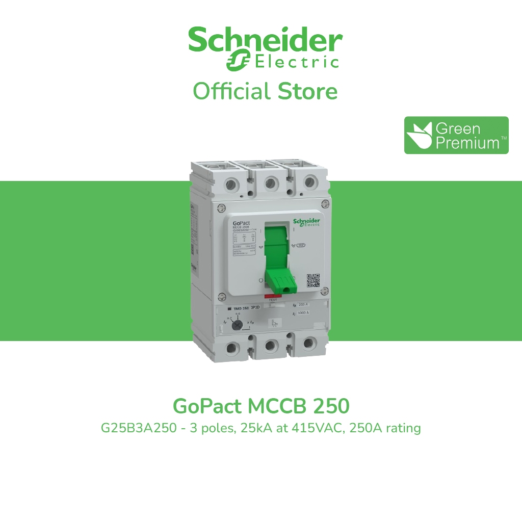 Schneider Electric เซอร์กิตเบรกเกอร์ GoPact MCCB ชนิด 3โพล 250A 25kA at 415VAC ขนาดเฟรม 250A รหัส G2