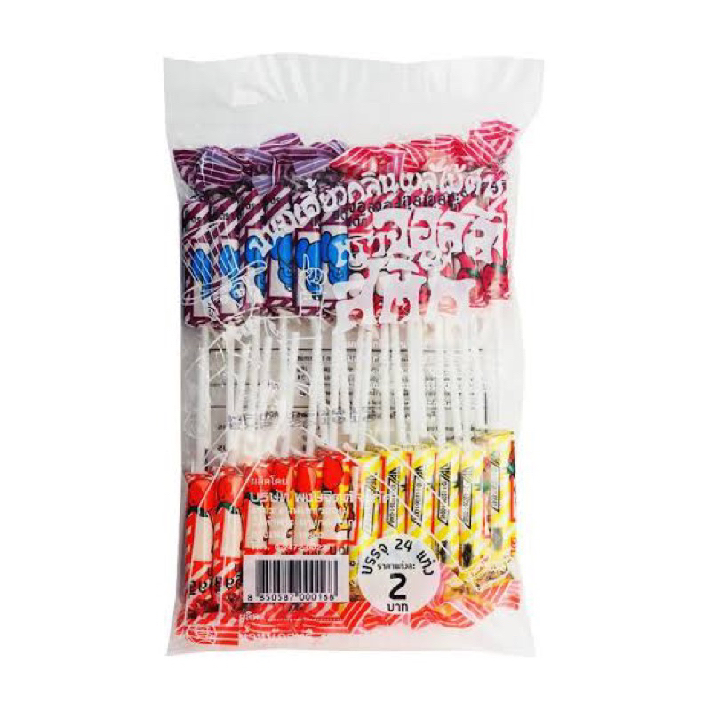 Jolly stick จอลลี่ สติ๊ก ขนมเคี้ยวหนึบ กลิ่นผลไม้4รส แพ็ค24 แท่งfl
