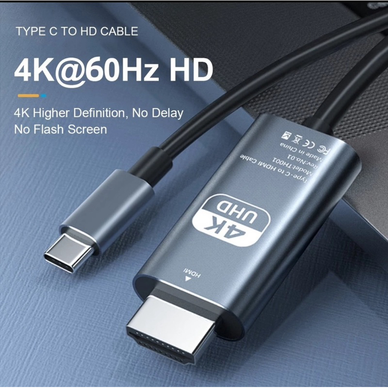 สาย USB C เป็น HDMI 4K อะลูมิเนียมชนิด-C TO HDMI รองรับ Thunderbolt 3 & 4สำหรับ iPhone 15 Series แมคiPad Pro Dell และ HP - รูปที่ 2