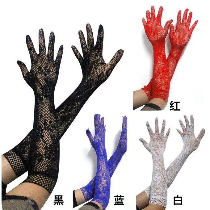 ถุงมือตาข่ายยาวแมงมุมแฟชั่น
