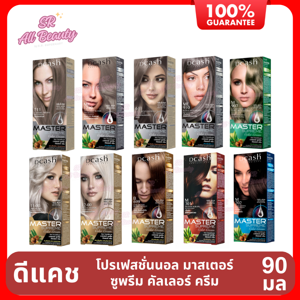 ครีมเปลี่ยนสีผม ดีแคช Dcash Professional Master Supreme Color Cream 1 กล่อง ปริมาณ 90 มล.+ 100 มล.