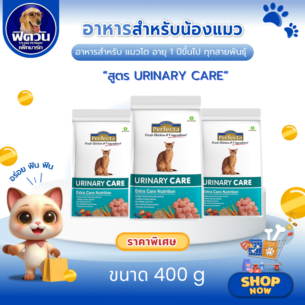 Perfecta Cat URINARY CAREอาหารเม็ด สำหรับแมวโตทุกสายพันธุ์ สูตรลดการเกิดนิ่ว ขนาด 400 กรัม{อาหารแมวเม็ด}