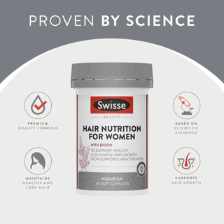 Swiss Hair Nutrition for Women วิตามินบำรุงเส้นผม เน้นสำหรับผู้หญิง (60เม็ด) EXP03/2028