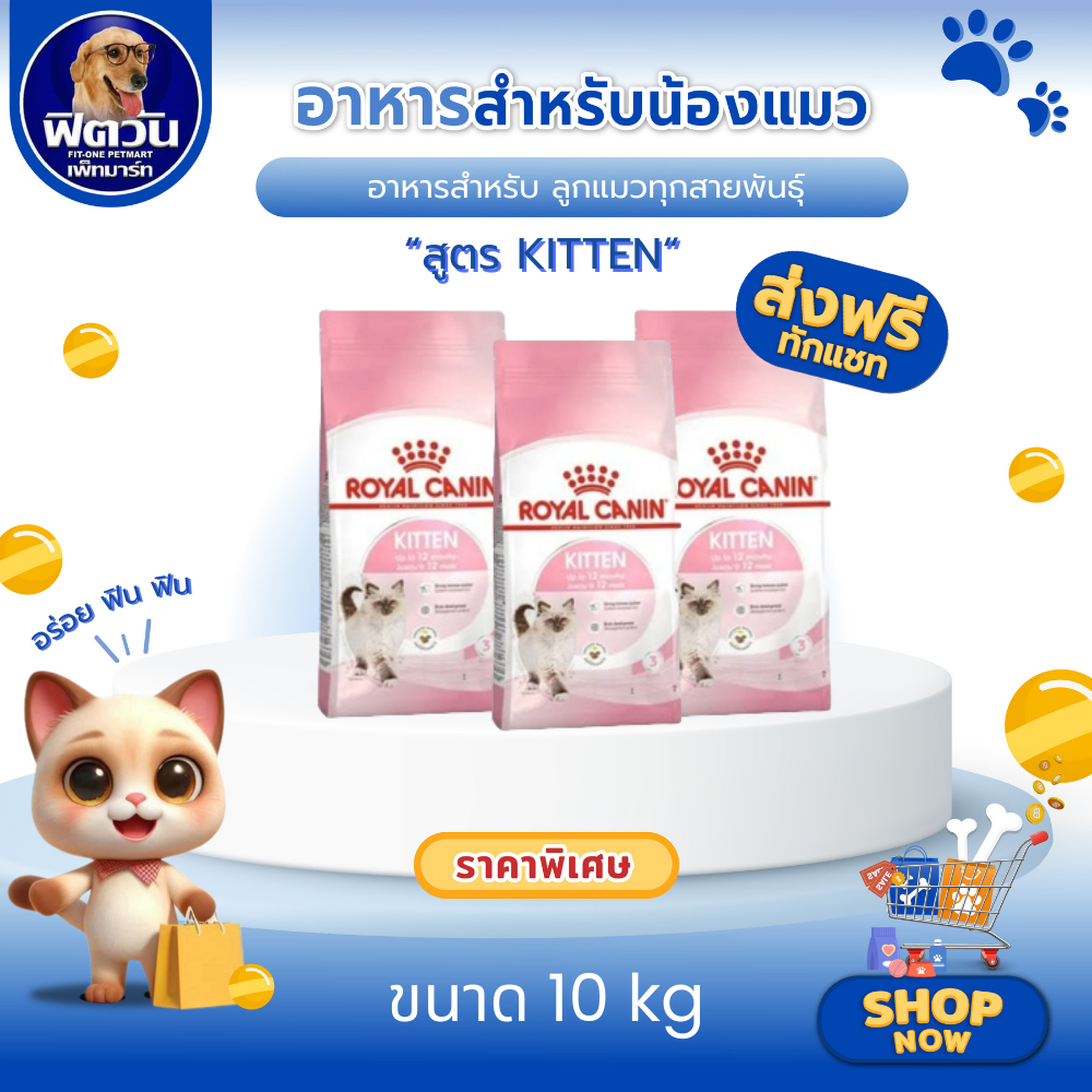 ROYAL CANIN-KITTEN อาหารลูกแมวอายุ 4 ถึง 12 เดือน สูตรช่วยเสริมสร้างภูมิต้านทาน 10 กก.{อาหารแมวเม็ด}