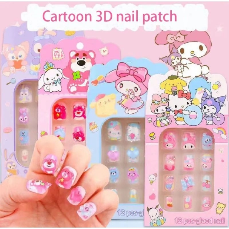 พร้อมส่ง เล็บปลอม ติดเล็บ สวยๆ น่ารักๆ พร้อมกาวซิลิโคน สำหรับเด็ก และผู้ใหญ่ **เลือกได้หลายแบบ คละลาย**