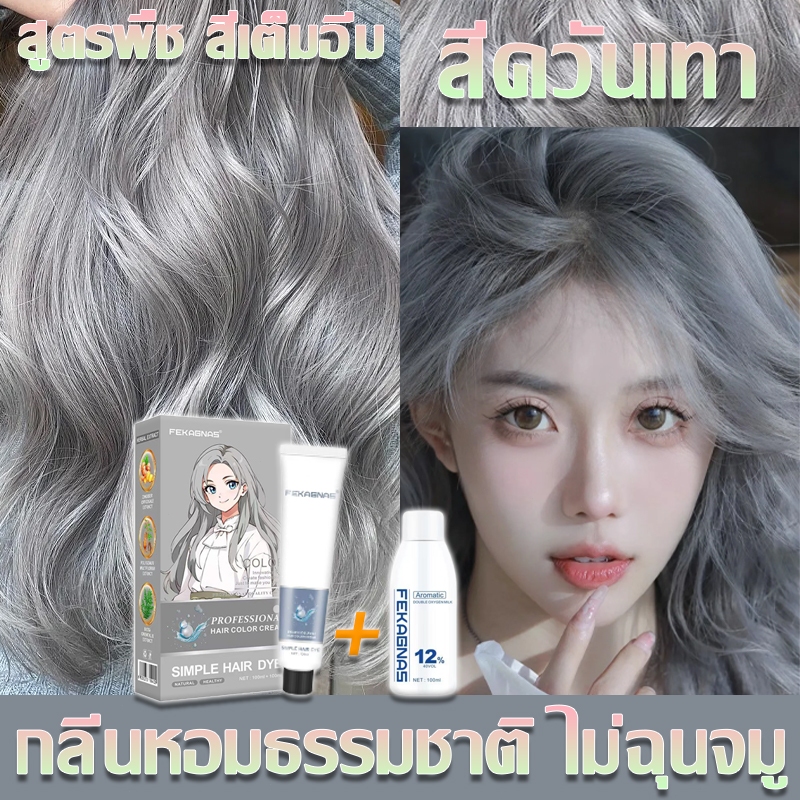 🔥แถมเครื่องมือย้อมผมครบชุด 🔥 STYLE FIT ยาย้อมผม กลิ่นหอมธรรมชาติ ไม่ฉุนจมูก สีควันเทา สีย้อมผม น้ําย