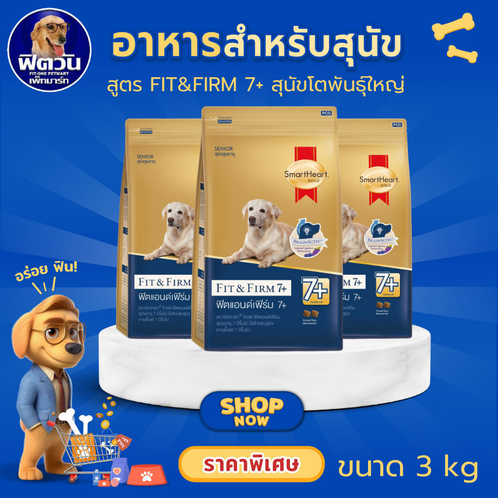 SmartHeart Gold Fit & Firm 7+ Large Breed อาหารเม็ดสำหรับสุนัขพันใหญ่สูงวัย 7 ปีขึ้นไป ขนาด 3 กิโลกรัม{อาหารสุนัขเม็ด}