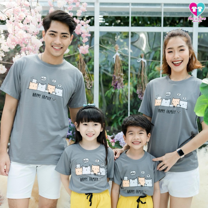 เสื้อยืด ทีม ครอบครัว คู่รัก เพื่อน Happy Family Cat