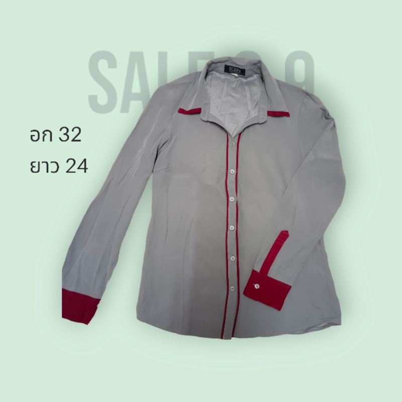 S166 เสื้อเชิ้ตแขนยาวสีเทากุ้นแดง/Itokin