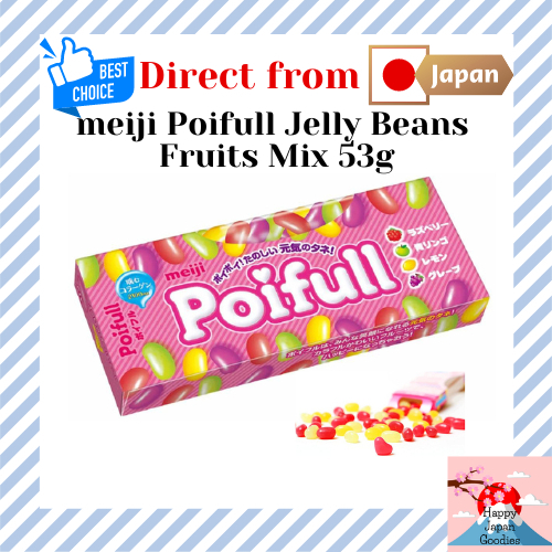 meiji Poifull Jelly Beans Fruits Mix 53g assortment of four flavors: raspberry, green apple, lemon, 