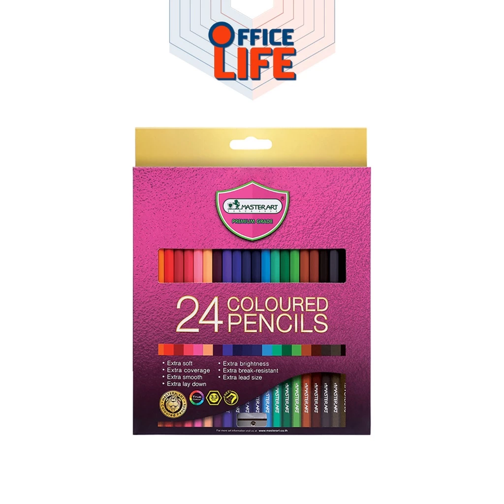[รุ่นใหม่ สีสดกว่าเดิม] ดินสอสี สีไม้ มาสเตอร์อาร์ต Master art 24 สี แบบแท่งยาว 1หัว ( 1 กล่อง )