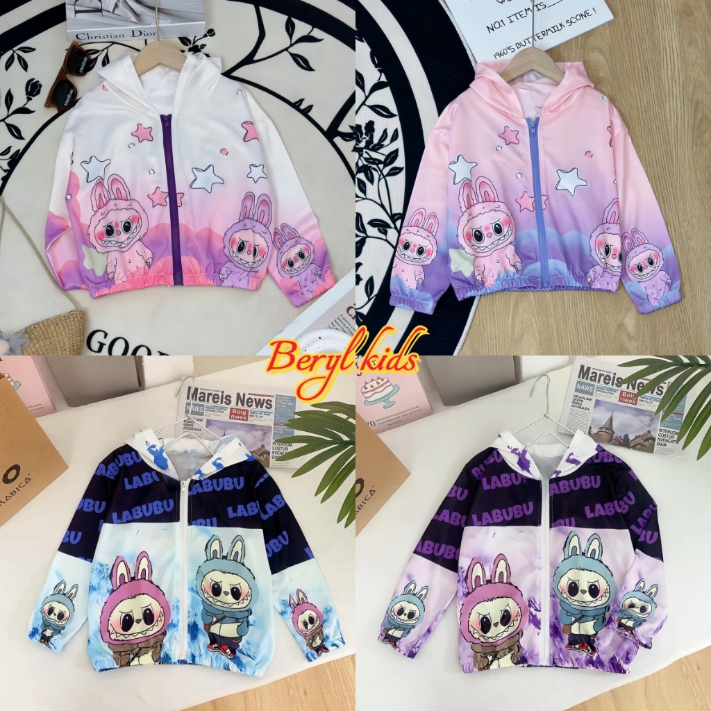 Beryl kids เสื้อแจ็กเก็ตแขนยาวเด็ก เสื้อคลุมลูกสาว มีฮู้ด ลายการ์ตูนน่ารัก สไตล์เกาหลี แฟชั่น ลำลอง รุ่นใหม่