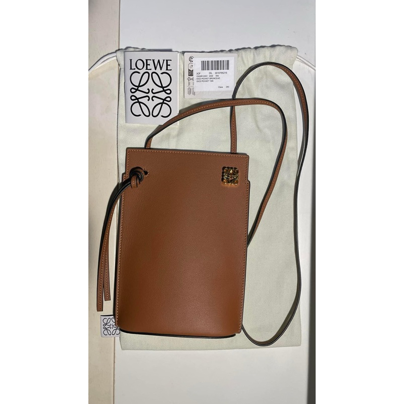 Loewe Dice Pocket In Classic Calfskin With Embossed Loewe On Base Tan