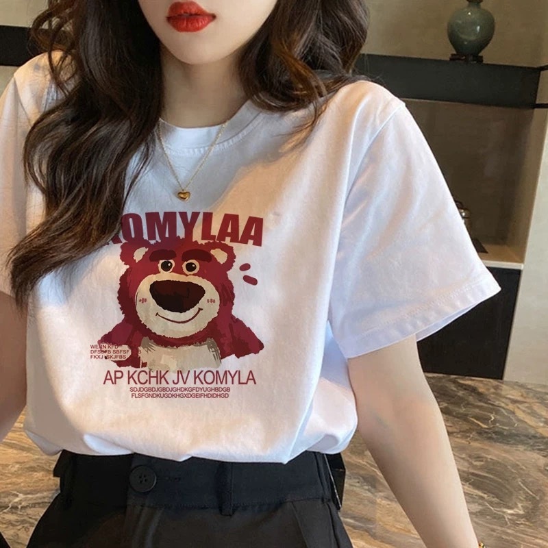 MKL พร้อมส่ง เสื้อยืดแขนสั้น ลายหมีล๊อตโซ่ ผ้าฝ้าย ขนาดใหญ่ โอเวอร์ไซซ์ 10 สี แฟชั่นสไตล์เกาหลี ไซซ์