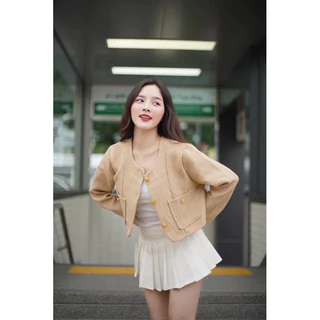 เสื้อแขนยาวทวิตทรงครอปกระดุมทองงานป้ายLady appleรหัส 26