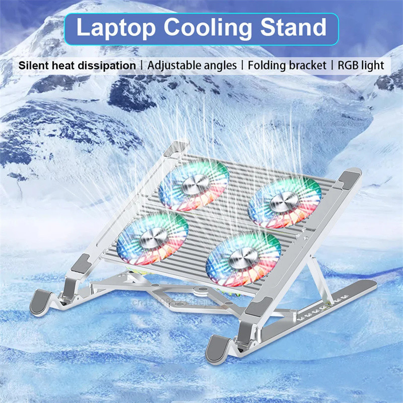 ขาตั้งแล็ปท็อป พัดลมในตัว แท่นวางโน๊ตบุ๊ค แท็ปเล็ต แล็ปท็อป COOLING PAD ป้องกันรอยขีดข่วน ปรับระดับได้ ฐานหมุนปรับได้
